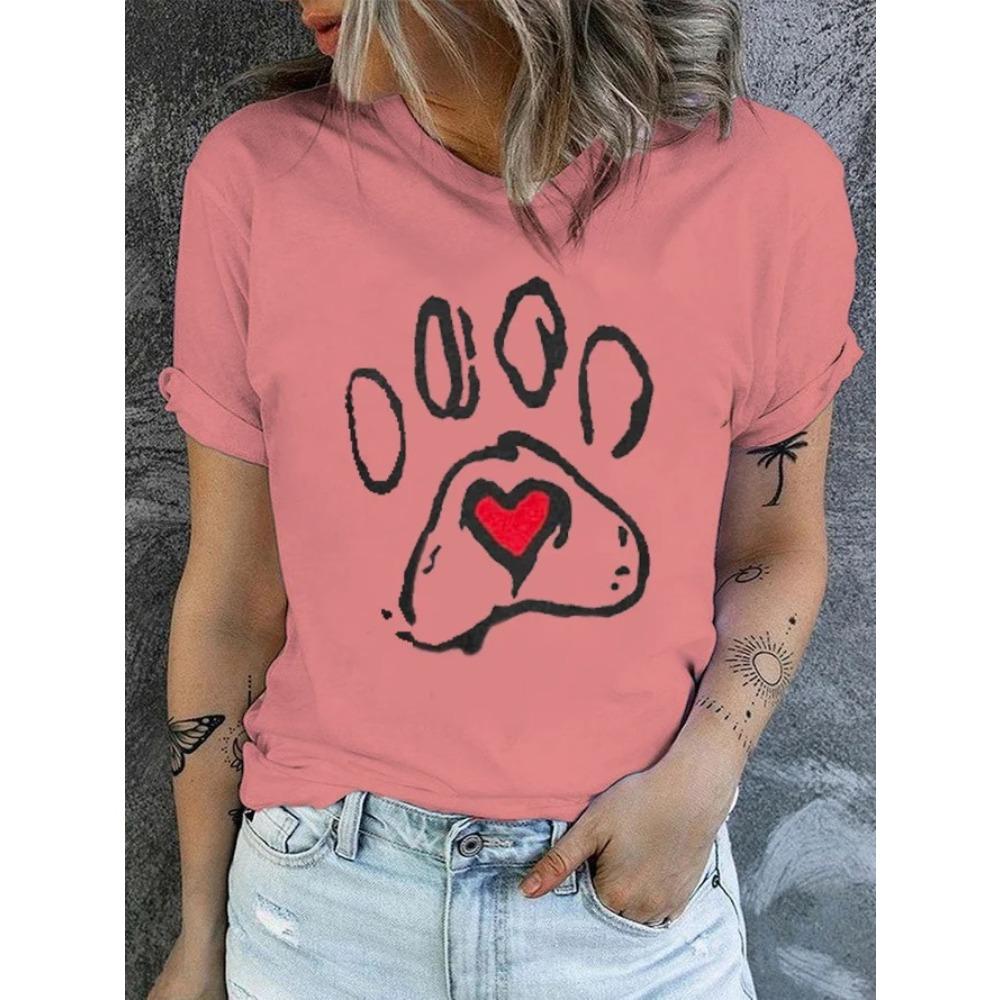 Heart-shaped 3D Printed Women's Round Neck Casual Comfortable Soft Large Loose Breathable T-shirt Fashion Summer Versatile T-shirt