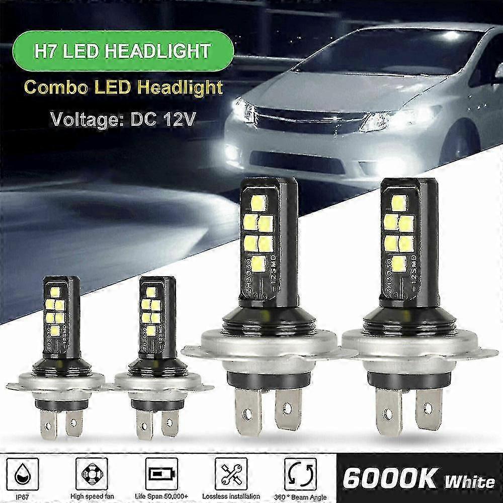 4x H7 Led Headlight Bulb Kit High Low Beam 120w 60000lm Super Bright 6000k White - Ya_sys1