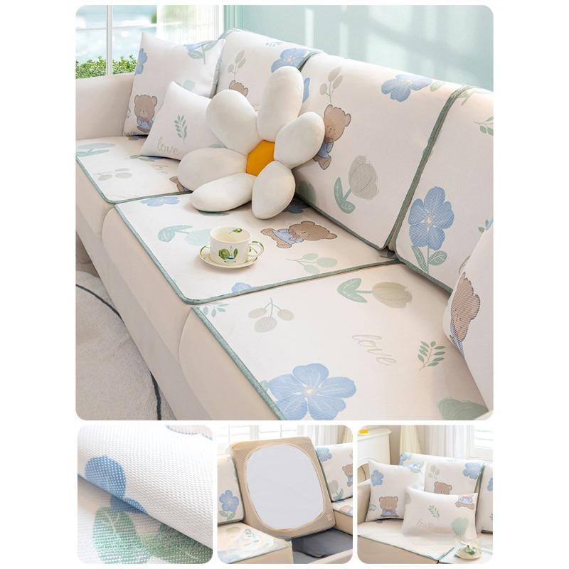Sofa Cat Ice Mat Anti-Slip Mat Sofa Cushion Hair Cover Full Sofa Slipcover Rattan Leather Sofa Cover Bag Non-Slip Universal