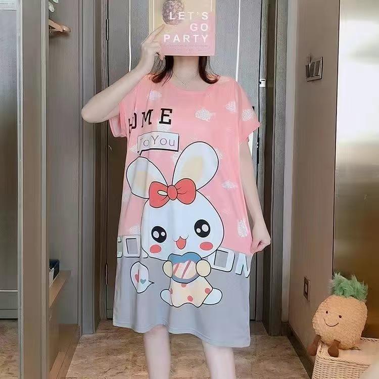 Women's Short Sleeve Cartoon Nightgown - Loose Fit Pajamas for Summer, Spring & Autumn