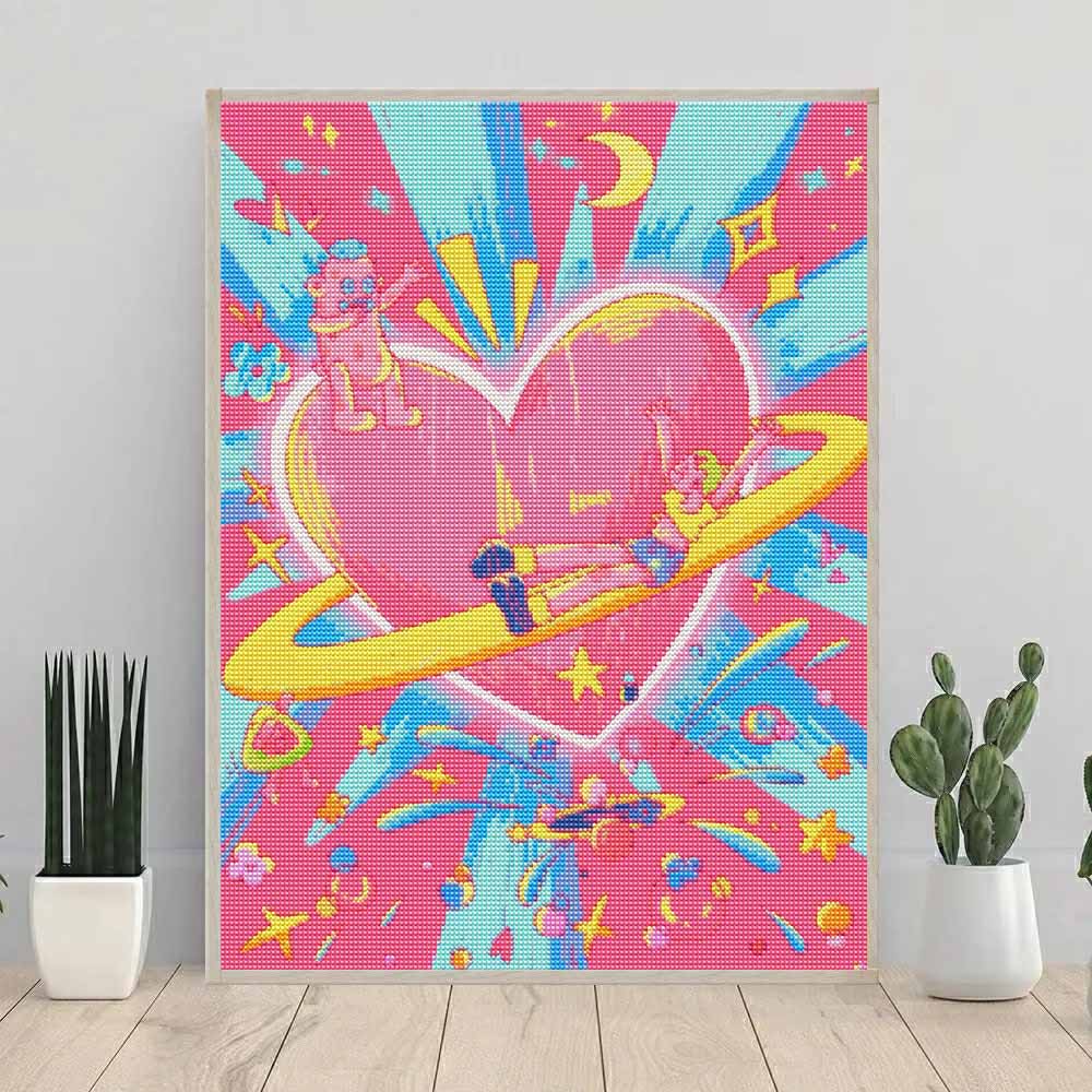 DIY Diamond Art Painting Kit Psychedelic Heart Saturn Space Planet 5D Rhinestone Canvas Wall Decor Gift for Craft Lovers Home Wall Art Decor