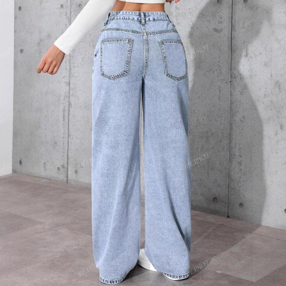 New Women's High Waist Straight Leg Jeans, Sweet & Spicy Style Loose Fit Denim Pants for Summer, Trendy Versatile Casual Trousers