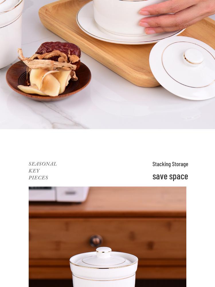 Commercial Ceramic Double Boiler Stew Pot with Lid - Single-Serve Egg Custard & Dessert Cup for Home or Restaurant Use