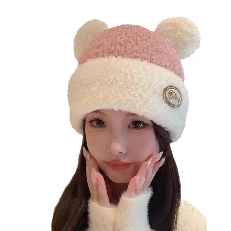New rabbit hair hat Women's autumn and winter fashionable high-quality knitting hat Winter warm ear protection wool hat Internet celebrity hat