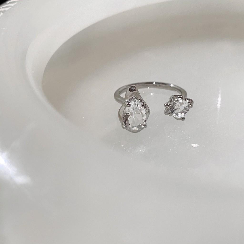 Unique Metal Ring With Iridescent Moonstone Design Adjustable Open Style For Women