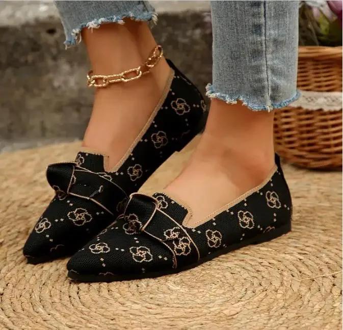 Fashion Women's Shoes Loafers Leopard Ballet Flats Pointed Toe Barefoot Slip-on Low Heel Luxury Stripe Print Woman Shoe Butterfly Size43