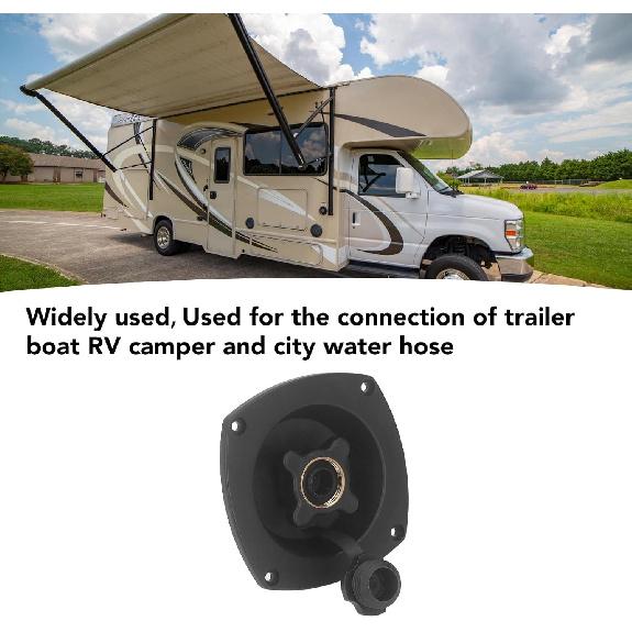 RV Wall Mount Water Inlet Pressure Regulated City Water Entry with Quick Connector ABS Pressure Regulated Entry for Trailer Boat (Black)