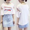 Vintage Women Letter Hollow Half Sleeve Round Neck Loose Tee Top T-shirt Bluzka