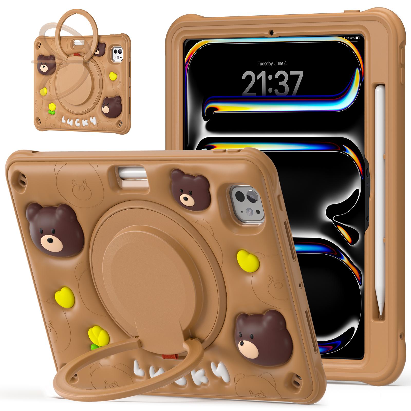 

For iPad Pro 11 (2024) Case Kickstand PC+Silicone+TPU Cartoon Bear Tablet Cover A