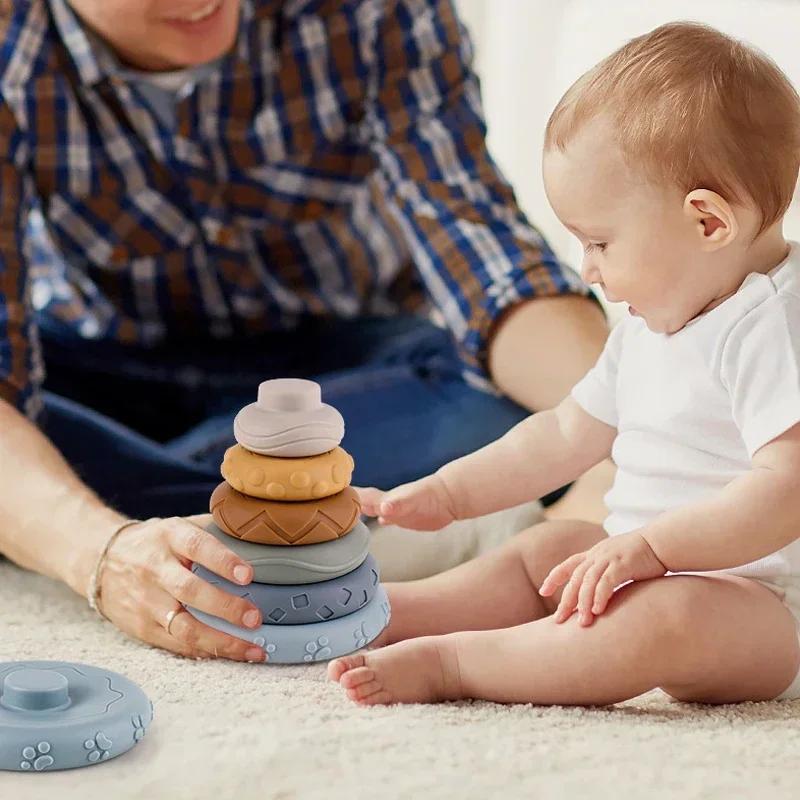 Baby Silicone Building Blocks Montessori Toys for Babies Squeeze Stacker & Teething Toys Early Learning Toy Toddler Girls Boys