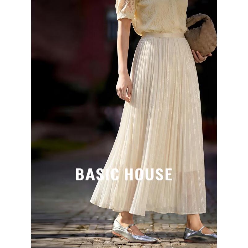 Basic House Women s Pleated Mesh Midi Skirt L