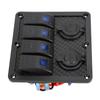 12V 24V 4 Gang Rocker Switch Panel IP65 Waterproof with Lighter Socket 2 USB for Car Boat