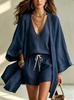 European/American Spring-Fall Three-Piece Set: Loose 9-Sleeve Cardigan, Sleeveless Vest, and Long Pants.