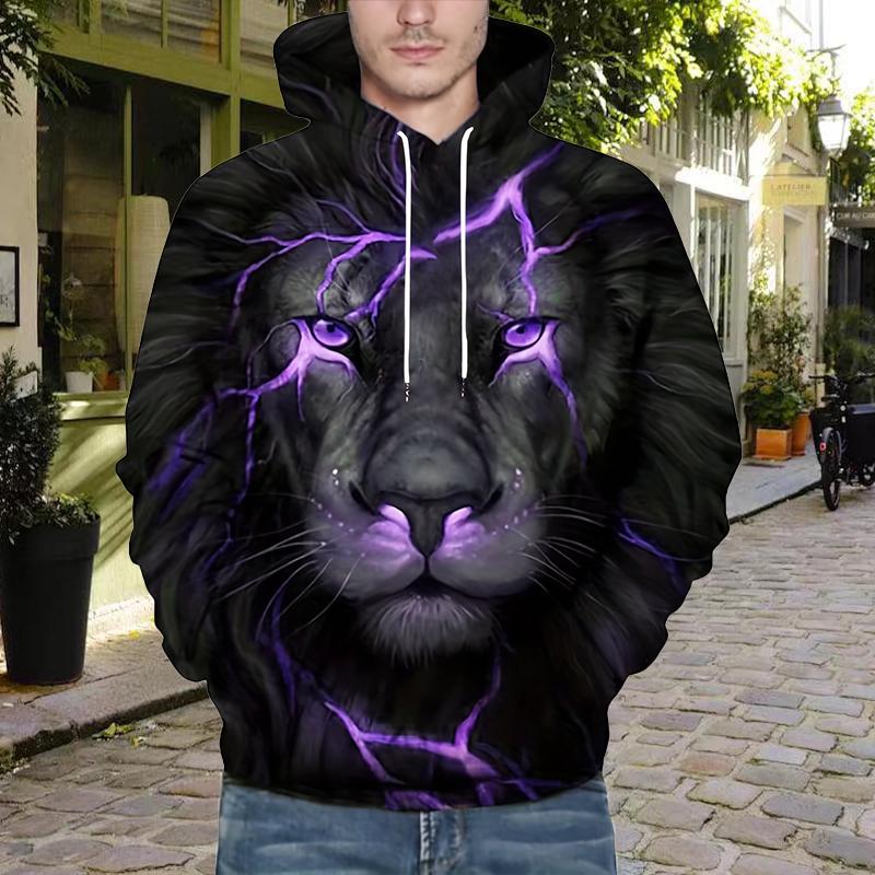 Осенняя новая 3D красочная мужская тонкая толстовка с капюшоном с принтом шрама льва, повседневная удобная 3D цифровая печать, мужская толстовка с капюшоном XS чёрный