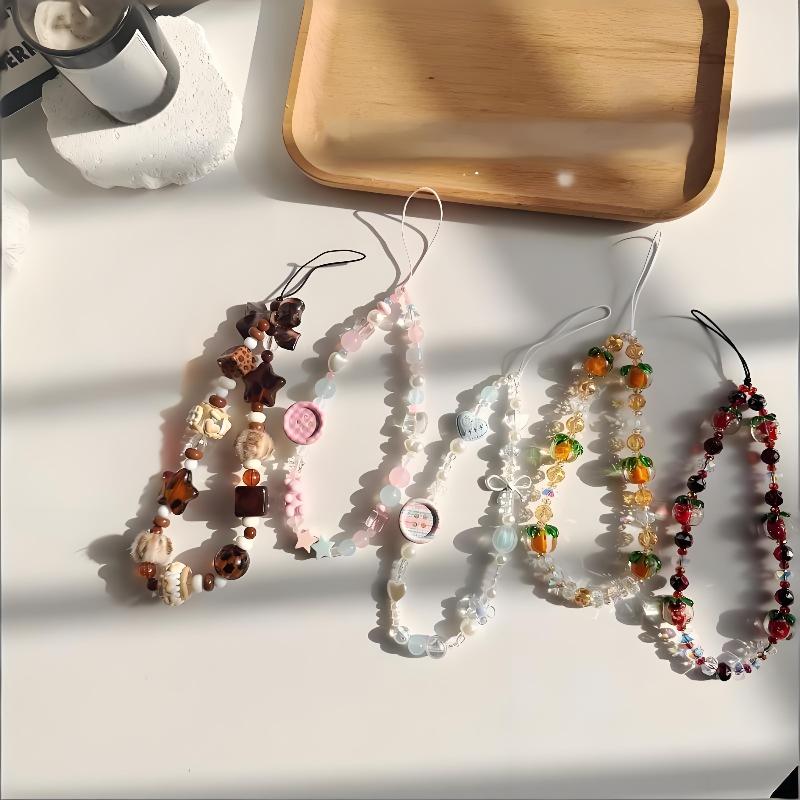 3D Button Beaded Phone Chain Charm Lanyard Korean Sweet Cute Aesthetic Decor Strap for Backpack Key Student Daily Use