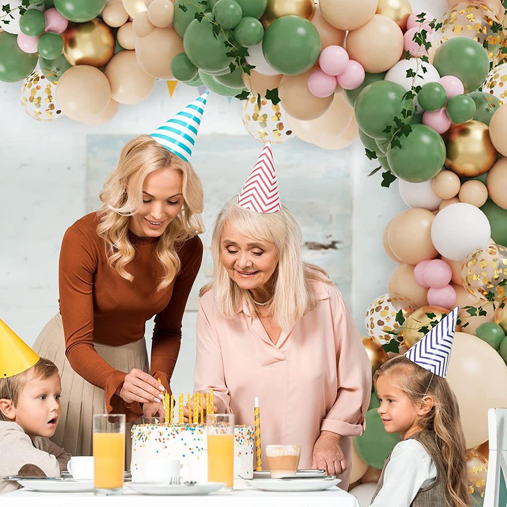 Vintage Avocado Apricot Birthday Balloon Chain Arch Set Simulation Ivy Background Wall Party Decoration Arrangement