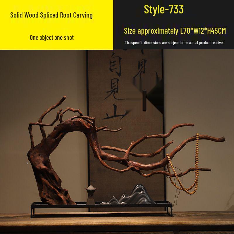 Chinese Zen Withered Wood Landscape Carving: Solid Wood Home & Hotel Decor