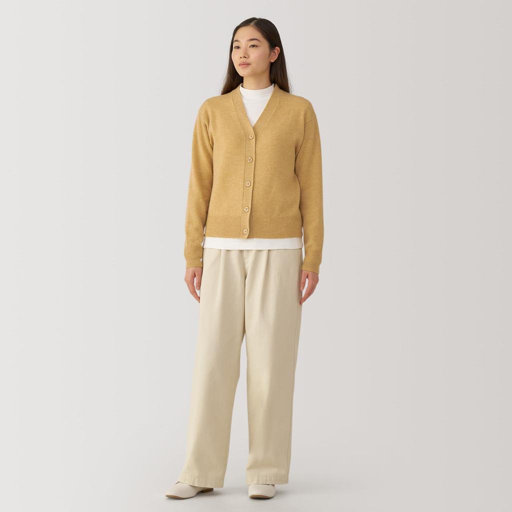MUJI Washable Wool Size BA1P5A4A Women's Mid-Gauge V-Neck Cardigan, Yellow, XS,