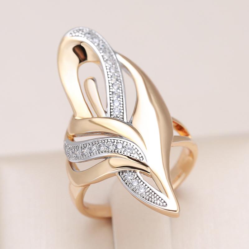 Luxury Rose Gold Color Big Rings For Women Micro-Wax Inlay Natural Zircon Rings Unusual Ethnic Bride Wedding Jewelry