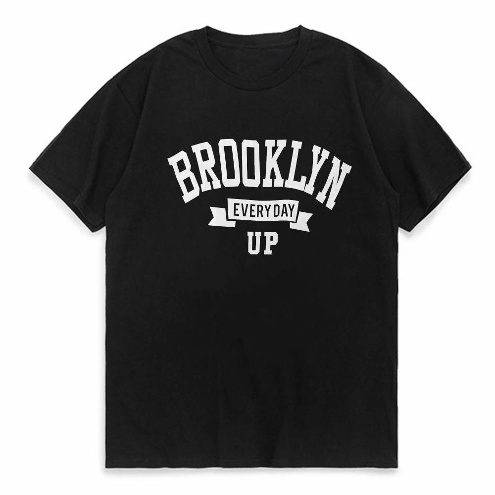 Mens Summer Cotton Fashionable Casual Loose Sports Brooklyn Every Day Up Printed Round Neck Short Sleeved Tshirt Top