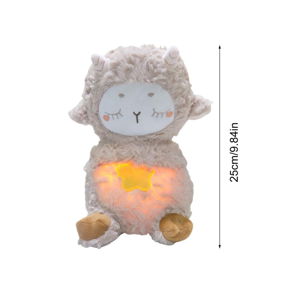 

Дышащая овечка плюшевая игрушка успокаивающая кукла детский компаньон для сна музыкальные игрушки многофункциональная помощь для сна для младенцев коричневый