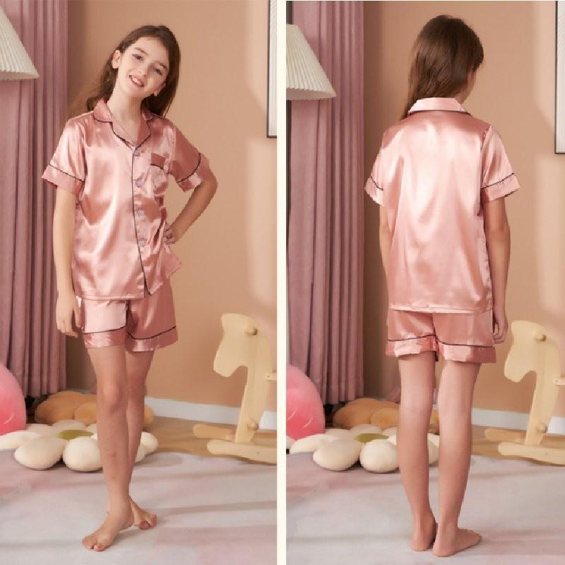 Sleeve Children Short Pajamas Set Summer Clothing Polyester Material Color Solid