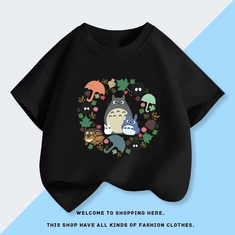 Totoro Mode bedrucktes Kinder-Kurzarm-T-Shirt aus reiner Baumwolle im Sommer, Bonbonfarbe, Koreanische Version, Lässiges Oberteil