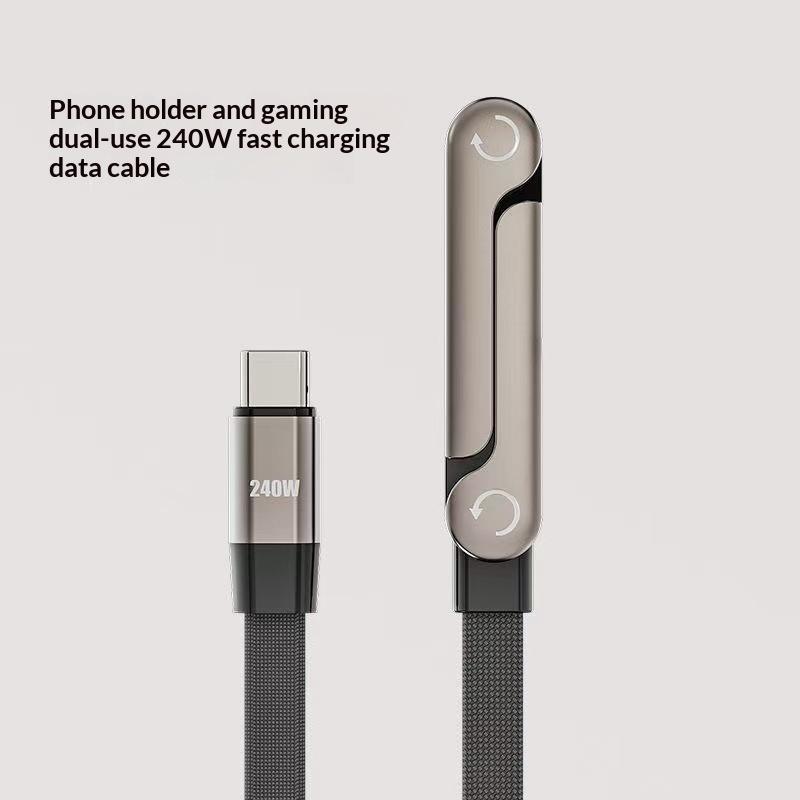 240W Fast Charging USB C Cable Built-in Phone Stand Wear-resistant Braided Nylon Data Cord for Home Outdoor Use