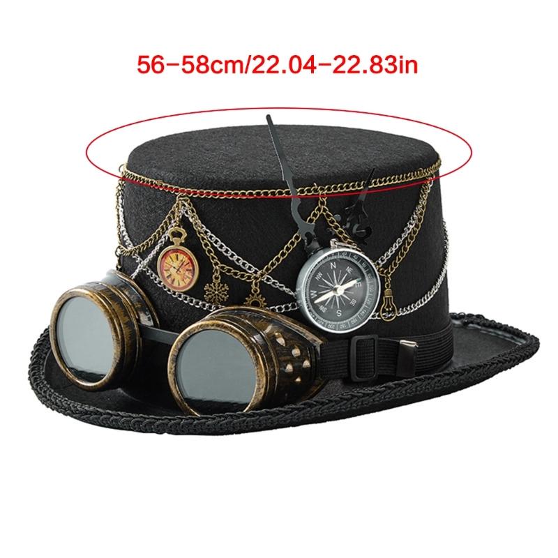 Dark Top Hat Steampunk Goggles Style Top Hat With Metal Chain Gothic Themed Cosplay Costume Accessories