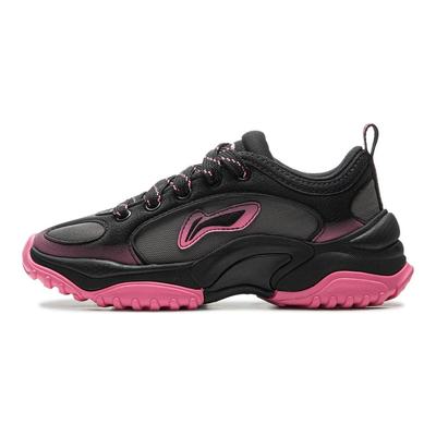 Li Ning Amorti Résistant à l'abrasion Augmentation de la hauteur Basse Casual Chaussures Femme Noir Rose AGCU404-4