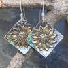 Boucles d'oreilles pendantes couleur cuivre vintage, carrées sculptées, tournesol, pour fête, usage quotidien