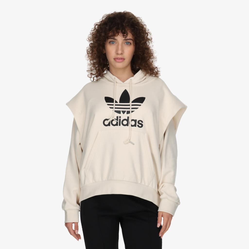 adidas Originalus Trefoil raidžių logotipo spaudas su raišteliu moteriškas džemperis smėlio spalvos IC5592