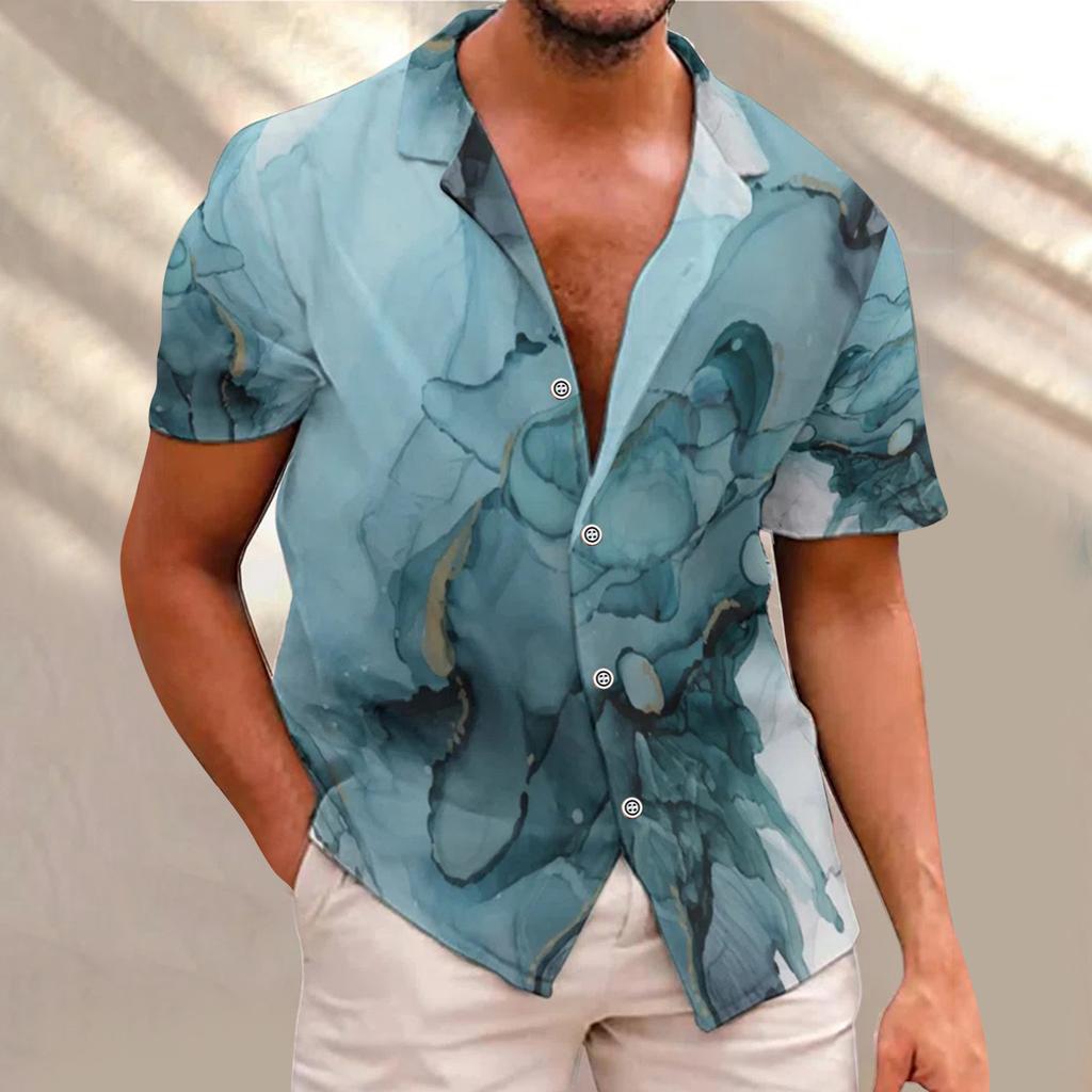 Mens Fashion Ethnic Short Sleeve Casual Printing Hawaiian Shirt Blouse T-shirt
