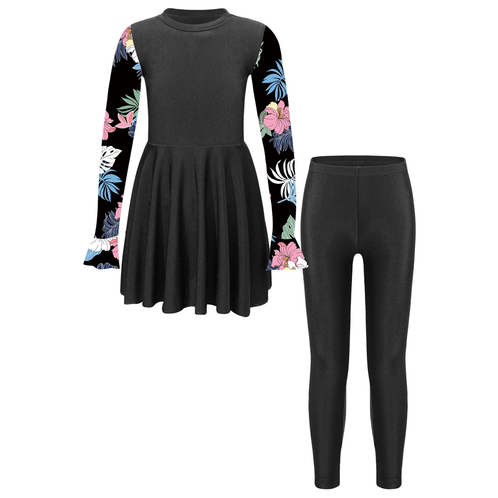 

Мусульманский купальник для девочек, исламский купальник, хиджаб буркини, детский купальник с полным покрытием, солнцезащитный костюм, купальный костюм 13-14 Years чёрный