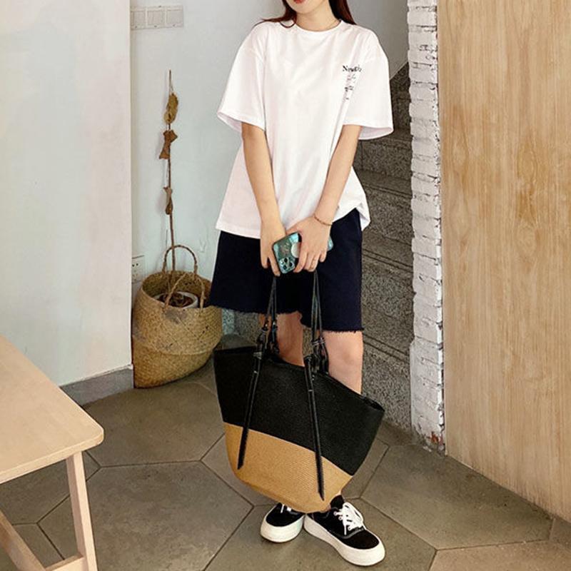 Summer Beach Straw Basket Bags Casual Rattan Large Capacity Totes Women Wicker Woven Shoulder Bags