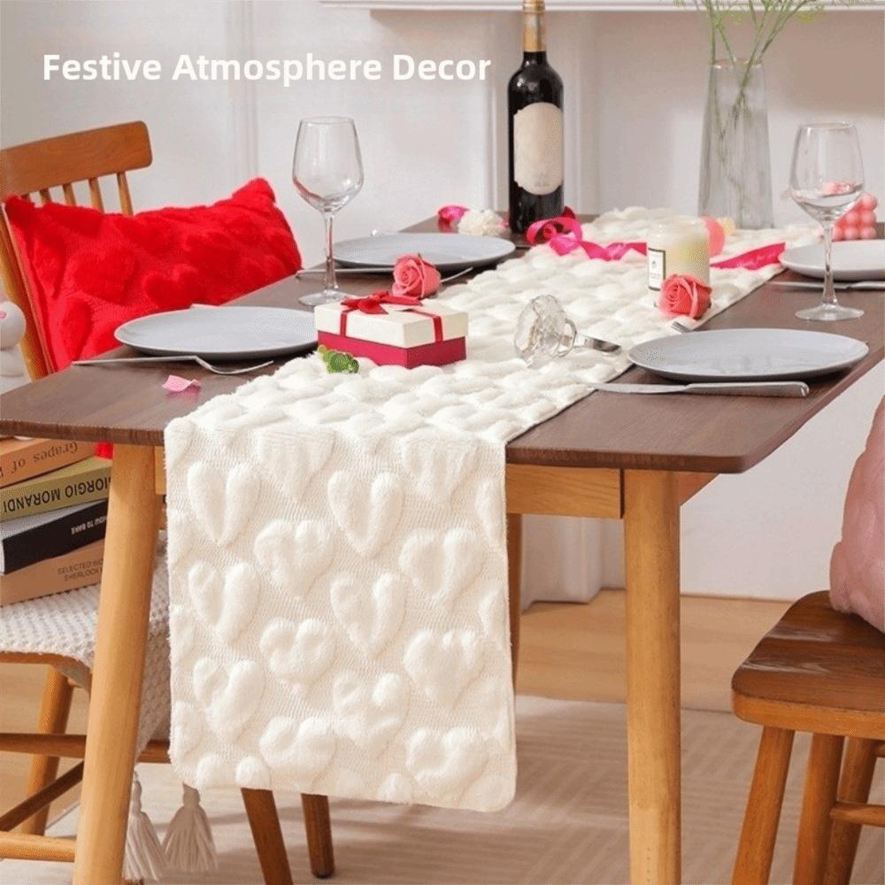 Romantic Plush Love Tablecloth Thickened Dining Table Runner Valentine's Table Flag  Dining Table