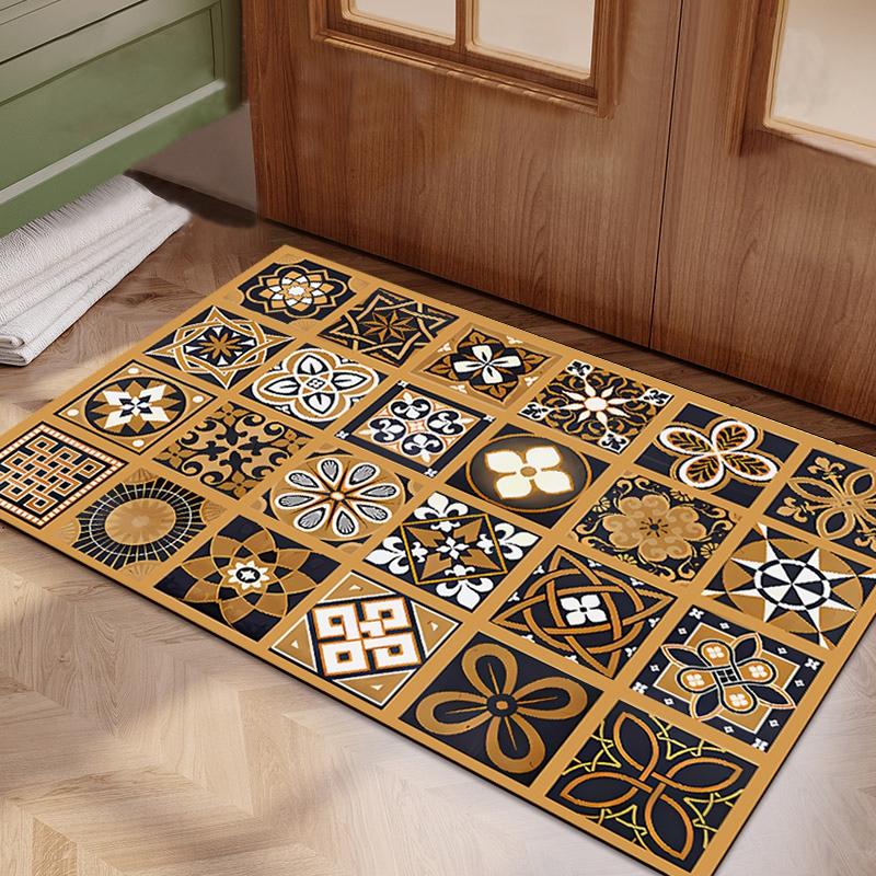 Printed Kitchen Rug Non-slip Kitchen Floor Mat Bathroom Hallway Absorbent Footmat Crystal Velvet Bedroom Floor Carpet Home Decor