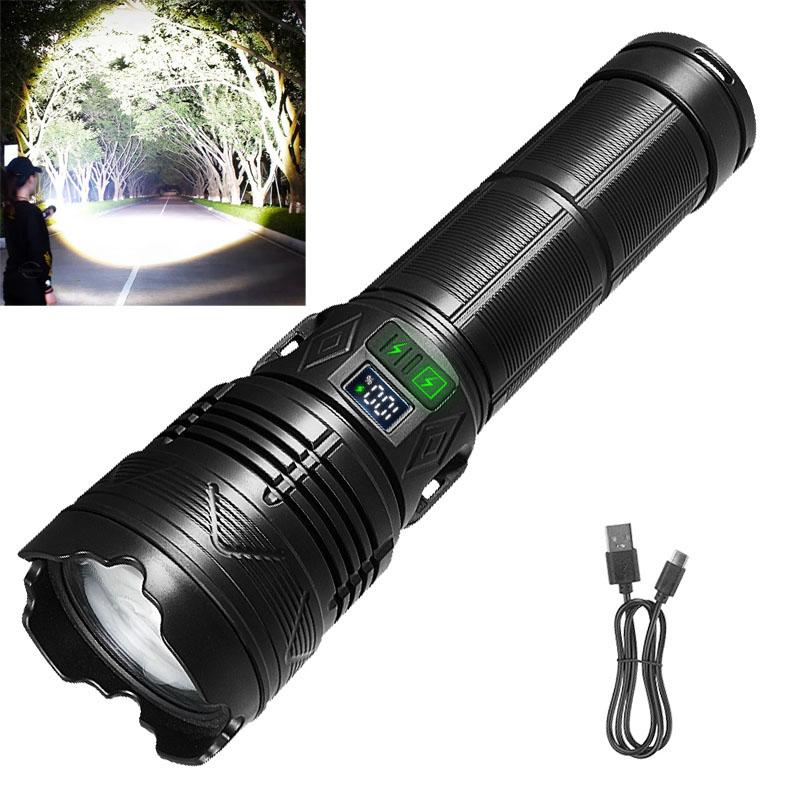 

Сверхъяркий светодиодный фонарик 3000000 лм, USB-перезаряжаемый, с зумом, тактический фонарь из АБС-пластика, кемпинг, рыбалка, рабочий фонарь