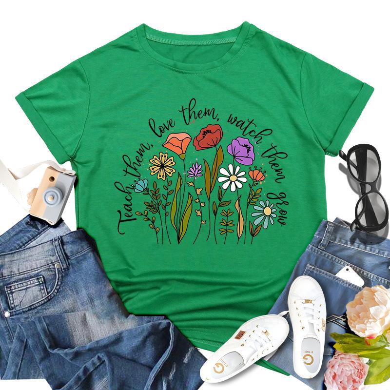 Rundhalsausschnitt, kurzärmelig, bedruckt, inspirierende Lehrerin, bequem, lässig, locker, Baumwolle, kurzärmelig, T-Shirts für Damen