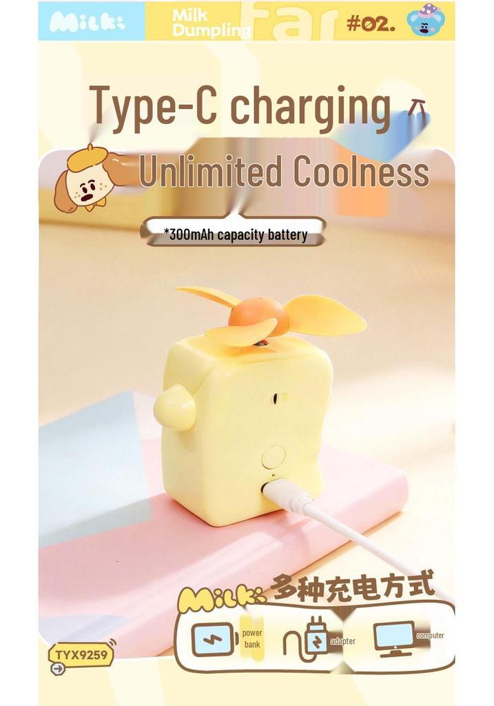 Milk Dumpling Cute Mini Portable USB Rechargeable Handheld Electric Fan - Creative Fun Doll Design Gift