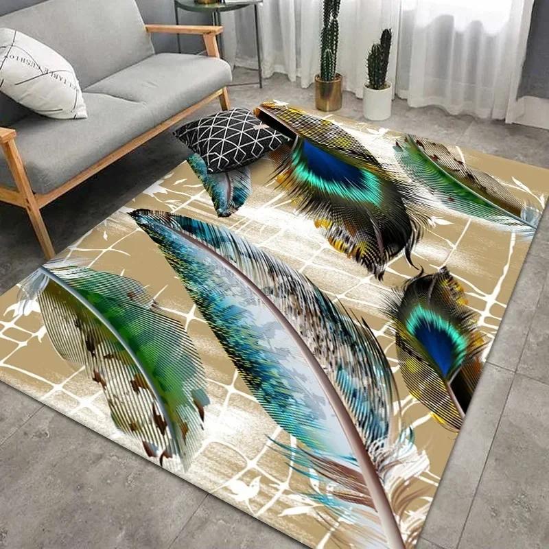 Geometric Feather Carpet for Living Room Modern Art Style Household Table Sofa Bedroom Bedside Area Rug Soft Bedroom Floor Mat