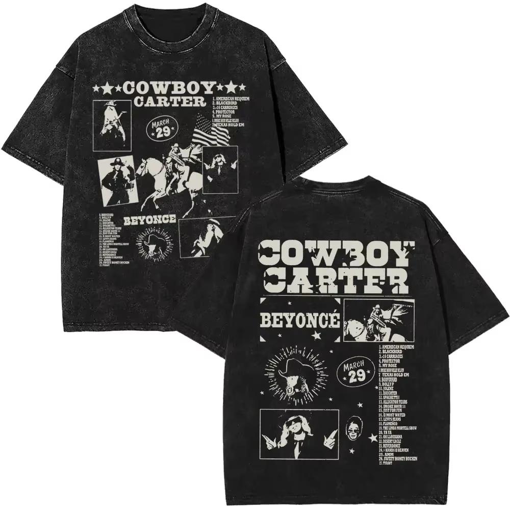 

Singer Beyonce Pop Music Album Logo Washed Tshirt Cowboy Carter T Shirts Men Vintage Oversized Tee Shirt Casual Cotton Tshirts 3XL