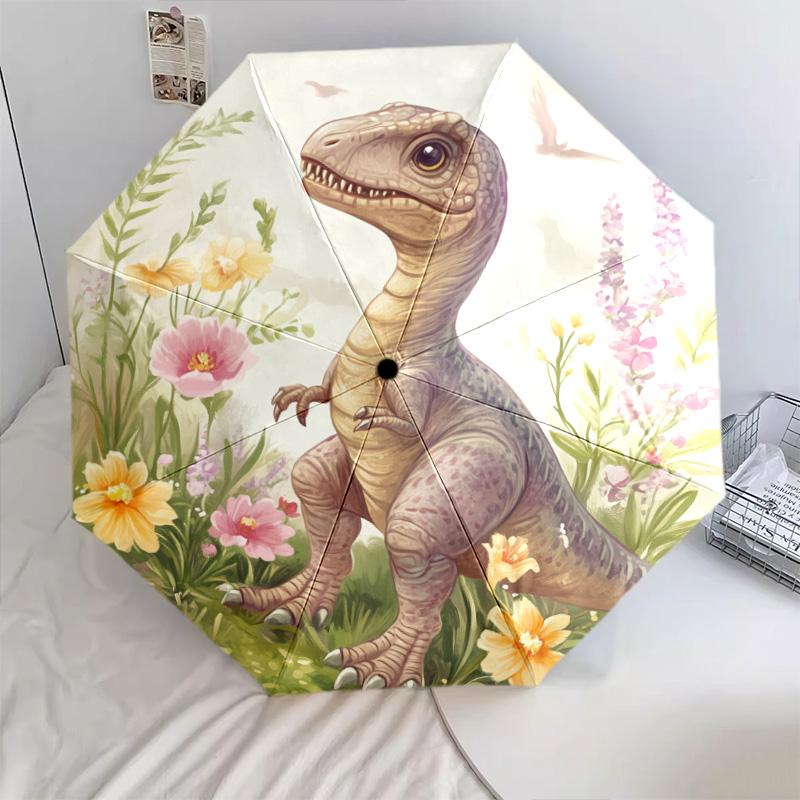 Flower Dinosaur  pattern, automatic folding umbrella, portable and foldable design, 8 ribs, a Christmas or birthday gift.