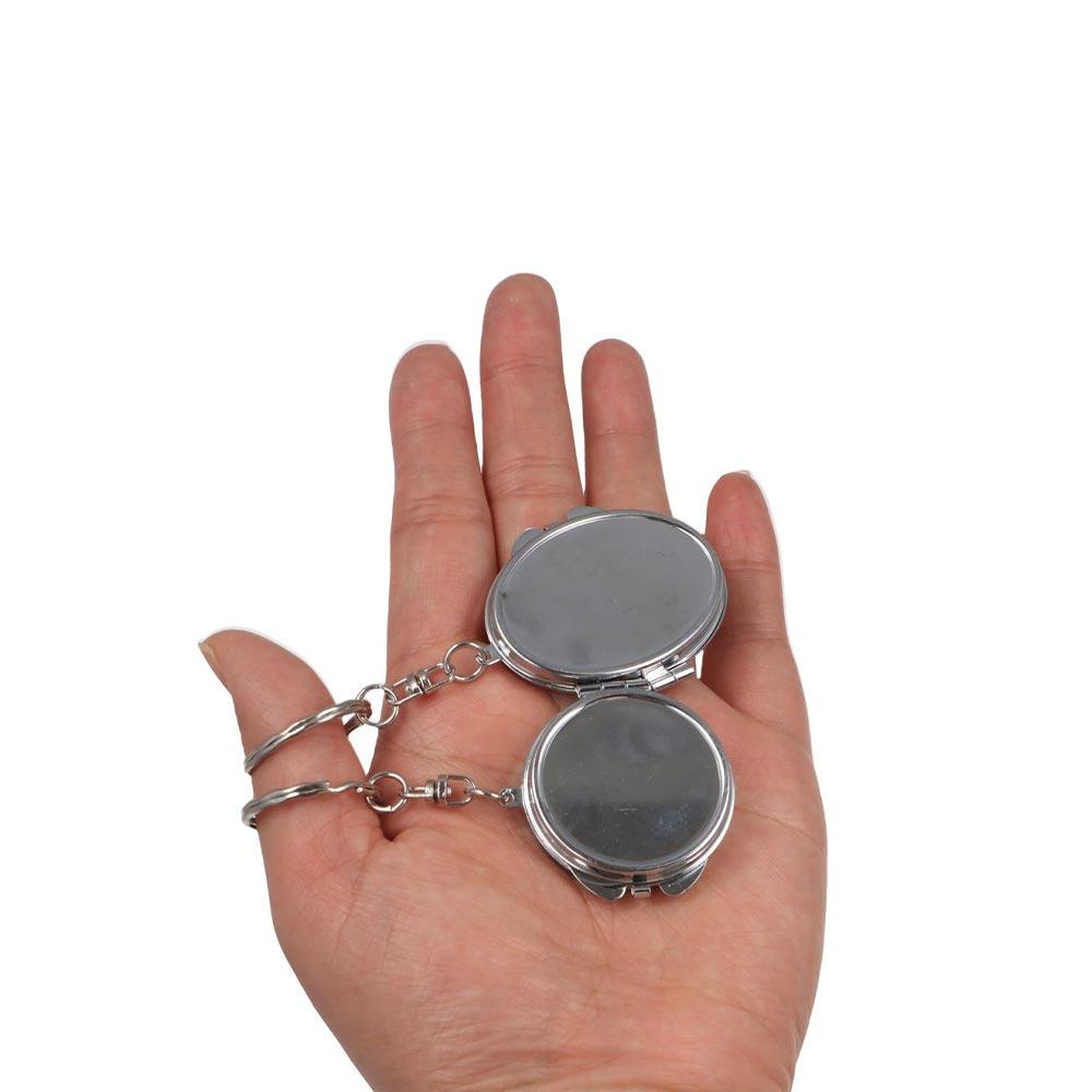 Metal Folding Mirror Key Chain with Key Ring Double Sides Cosmetic Mirror Keychain  Girls Toy