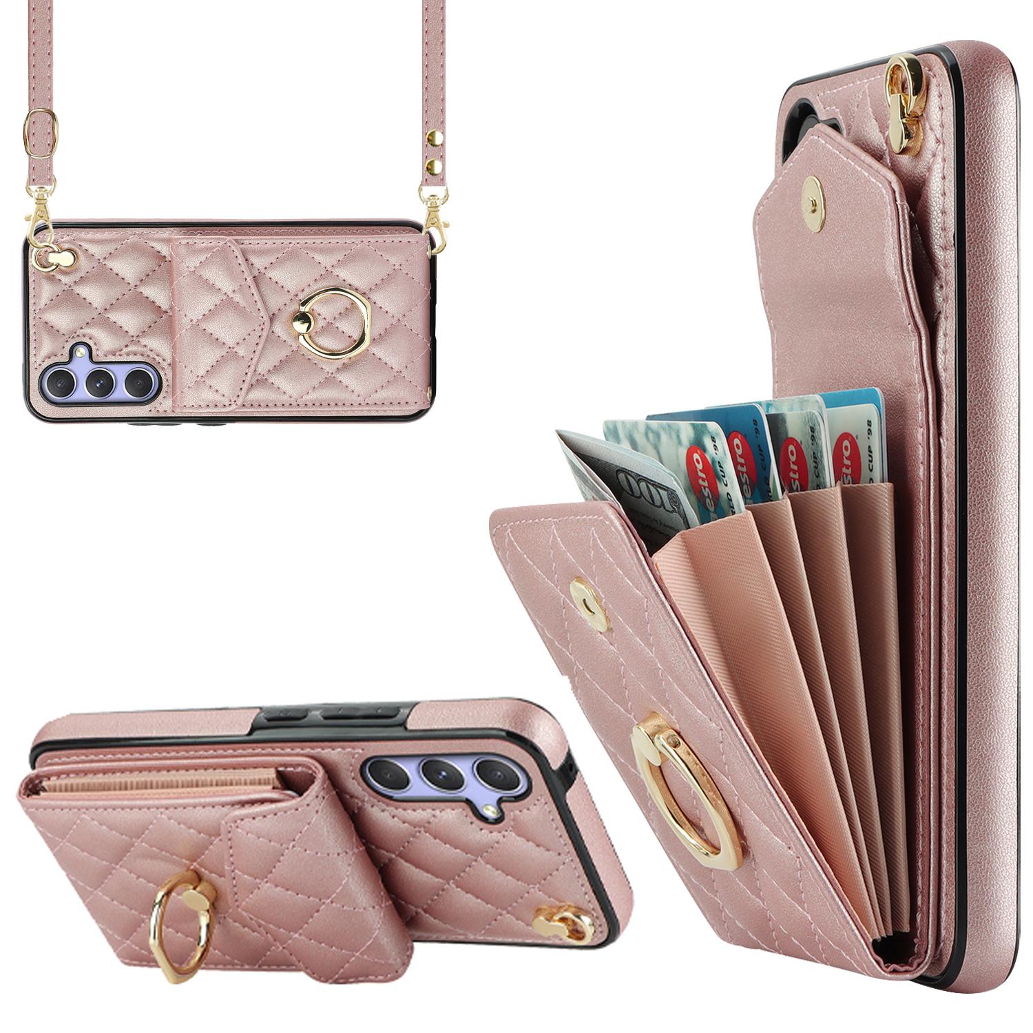 

Чехол-подставка с кольцом для Samsung Galaxy A54 5G, из ПУ кожи+ТПУ, с несколькими слотами для карт, блокировкой RFID, чехол для телефона Rose Gold