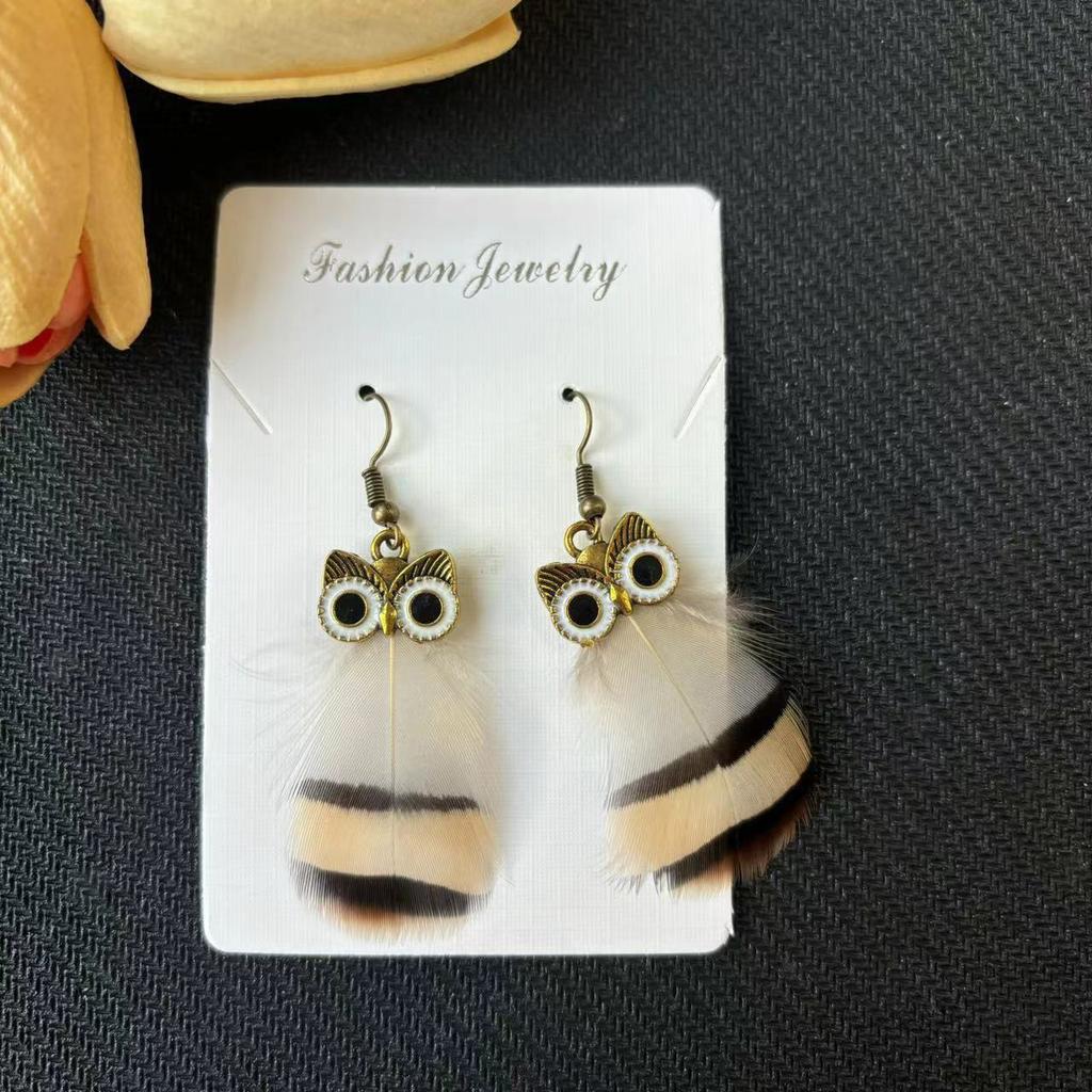 Vintage Cartoon Owl Peacock Feather Long Tassel Earrings Bohemian Ethnic Vacation Jewelry For Women