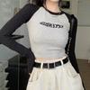 2KWEIRD Letter Print T-Shirt Women Spring Long Sleeve Patchwork Tops Fashion Retro Contrast Color Crop Top Hot Girl Kpop Skinny Y2K Tees