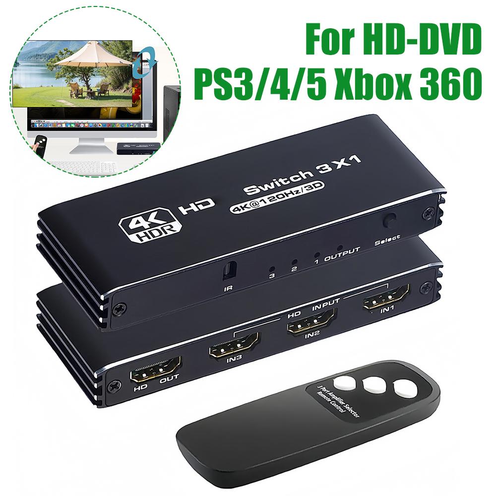Universal HDMI Switcher Splitter for PC TV Box PS4 PS5 High-Speed Signal Sharing with Aluminum Design in Classic Black Color