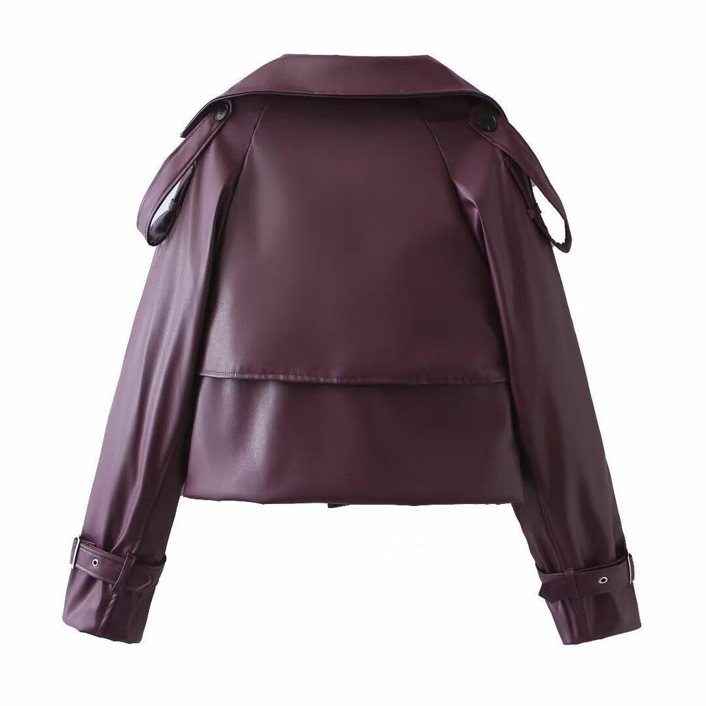 Evropská a americká dámská móda 2024 Retro kožená motocyklová bunda kabát - Podzim/Zima Nové přírůstky (B295)