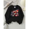 European sizes Red Flame Monster Truck Racing Girls' Crew Neck Sweatshirt, Autumn Winter Western Top, Long Sleeved Casual.